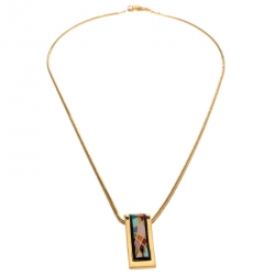 Pre Owned Frey Wille Ode to Joy of Life Gold Plated Fire Enamel Wave Pendant Necklace