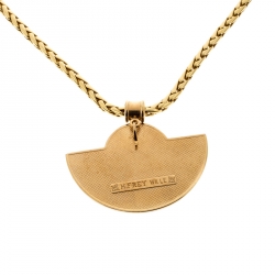 Pre Owned Frey Wille Hommage À Alphonse Mucha Fire Enamel Gold Plated Half Moon Pendant Necklace