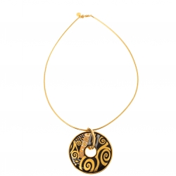 Pre Owned Frey Wille Hommage À Gustav Klimt Fire Enamel Gold Plated Luna Pendant Necklace