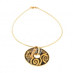 Pre Owned Frey Wille Hommage À Gustav Klimt Fire Enamel Gold Plated Luna Pendant Necklace