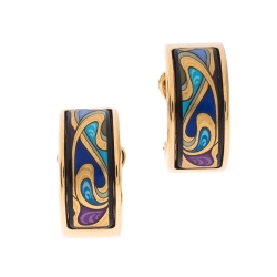 Frey Wille Hommage à Alphonse Mucha Fire Enamel Gold Plated Mini Creole Earrings