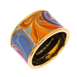 Pre Owned Frey Wille Floral Symphony Fire Enamel Gold Plated Band Ring Size 50