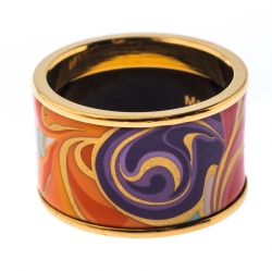 Pre Owned Frey Wille Floral Symphony Fire Enamel Gold Plated Band Ring Size 50