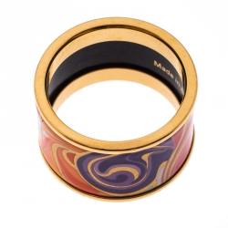 Pre Owned Frey Wille Floral Symphony Fire Enamel Gold Plated Band Ring Size 50