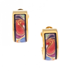 Frey Wille Floral Symphony Fire Enamel Gold Plated Hoop Earrings