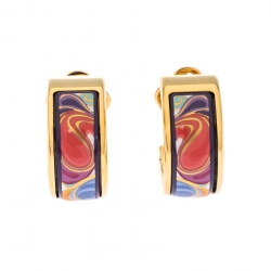 Frey Wille Floral Symphony Fire Enamel Gold Plated Hoop Earrings