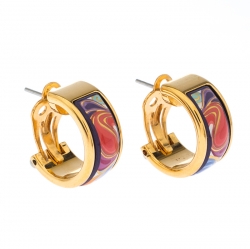 Frey Wille Floral Symphony Fire Enamel Gold Plated Hoop Earrings