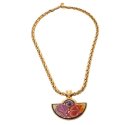 Pre Owned Frey Wille Floral Symphony Fire Enamel Gold Plated Half Moon Necklace 