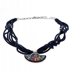 Pre Owned Frey Wille Hundertwasser Street River Fire Enamel Half Moon Pendant Necklace