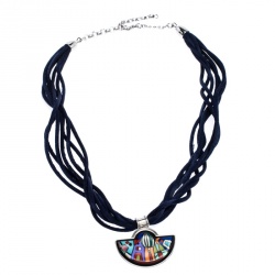 Pre Owned Frey Wille Hundertwasser Street River Fire Enamel Half Moon Pendant Necklace