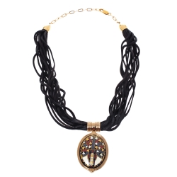 Pre Owned Frey Wille Vintage Multicolor Fire Enamel Gold Plated Oval Pendant 