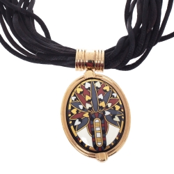 Pre Owned Frey Wille Vintage Multicolor Fire Enamel Gold Plated Oval Pendant 