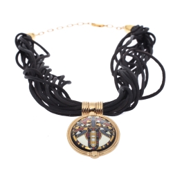 Pre Owned Frey Wille Vintage Multicolor Fire Enamel Gold Plated Oval Pendant 