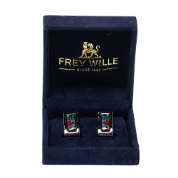 Pre Owned Frey Wille Hundertwasser Street River Fire Enamel Palladium Plated Wave Earrings