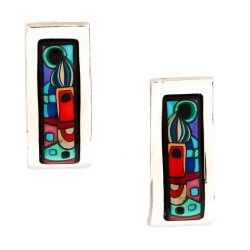 Pre Owned Frey Wille Hundertwasser Street River Fire Enamel Palladium Plated Wave Earrings