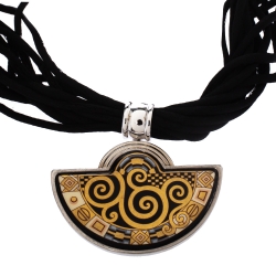 Pre Owned Frey Wille Hommage À Gustav Klimt Nixe Fire Enamel Palladium Plated Half Moon Pendant