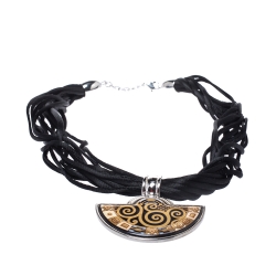 Pre Owned Frey Wille Hommage À Gustav Klimt Nixe Fire Enamel Palladium Plated Half Moon Pendant