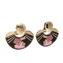 Pre Owned Frey Wille Vintage Multicolor Fire Enamel Gold Plated Clip-on Dangle Earrings