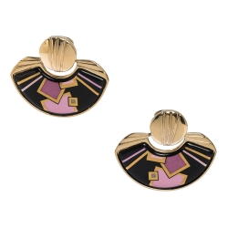 Pre Owned Frey Wille Vintage Multicolor Fire Enamel Gold Plated Clip-on Dangle Earrings