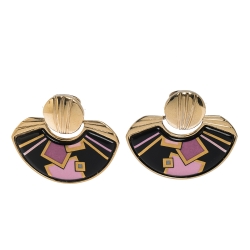 Pre Owned Frey Wille Vintage Multicolor Fire Enamel Gold Plated Clip-on Dangle Earrings