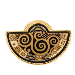 Pre Owned Frey Wille Vintage Fire Enamel Gold Plated Half Moon Pin Brooch