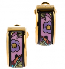 Pre Owned Frey Wille Multicolor Fire Enamel Gold Plated Hoop Earrings