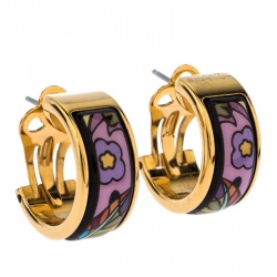 Pre Owned Frey Wille Multicolor Fire Enamel Gold Plated Hoop Earrings