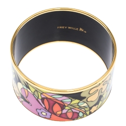 Pre Owned Frey Wille Paradise Moonlight Multicolor Fire Enamel Gold Plated Extra Wide Bangle Bracelet