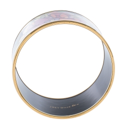 Pre Owned Frey Wille Paradise Moonlight Multicolor Fire Enamel Gold Plated Extra Wide Bangle Bracelet