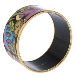Pre Owned Frey Wille Paradise Moonlight Multicolor Fire Enamel Gold Plated Extra Wide Bangle Bracelet