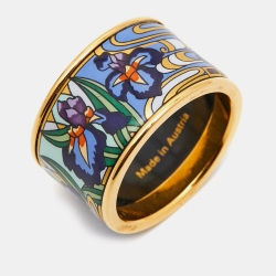Pre Owned Frey Wille  Fire Enamel Gold Tone Ring Size 55