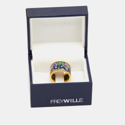 Pre Owned Frey Wille  Fire Enamel Gold Tone Ring Size 55