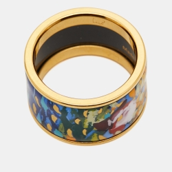 Pre Owned Frey Wille Fire Enamel Gold Tone Ring Size 55