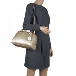 Pre Owned Furla Gold Saffiano Leather Dolly Boston Bag