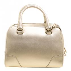 Pre Owned Furla Gold Saffiano Leather Dolly Boston Bag