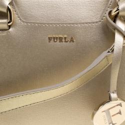 Pre Owned Furla Gold Saffiano Leather Dolly Boston Bag