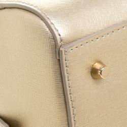 Pre Owned Furla Gold Saffiano Leather Dolly Boston Bag