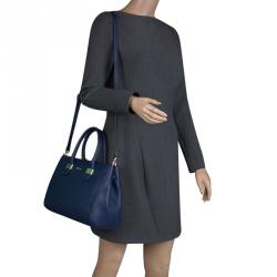 Pre Owned Furla Navy Blue Leather Medium Amelia Tote