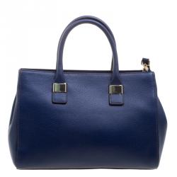 Pre Owned Furla Navy Blue Leather Medium Amelia Tote