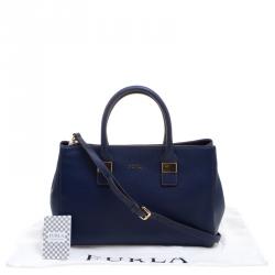 Pre Owned Furla Navy Blue Leather Medium Amelia Tote