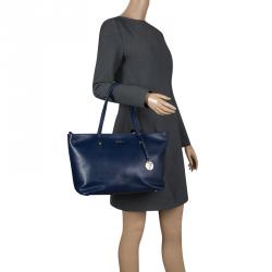 Pre Owned Furla Navy Blue Saffiano Leather Tote
