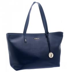 Pre Owned Furla Navy Blue Saffiano Leather Tote