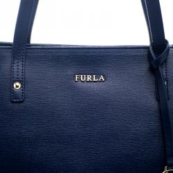 Pre Owned Furla Navy Blue Saffiano Leather Tote