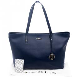 Pre Owned Furla Navy Blue Saffiano Leather Tote