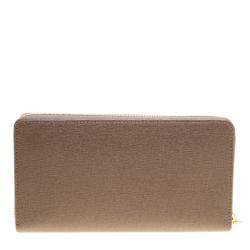 Pre Owned Furla Dark Beige Leather XL Babylon Zip Around Wallet
