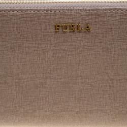 Pre Owned Furla Dark Beige Leather XL Babylon Zip Around Wallet