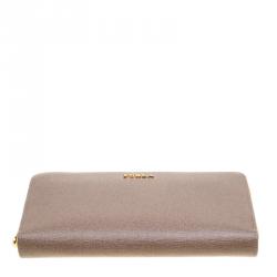 Pre Owned Furla Dark Beige Leather XL Babylon Zip Around Wallet