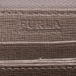Pre Owned Furla Dark Beige Leather XL Babylon Zip Around Wallet