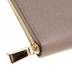 Pre Owned Furla Dark Beige Leather XL Babylon Zip Around Wallet