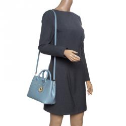 Pre Owned Furla Dusty Blue Leather Mini Linda Tote 